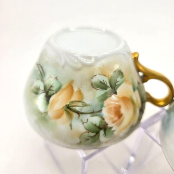 Hand-Painted Floral Porcelain Tea Cups With Gold Handles Vintage Set Of 2 jj3703 - Picture 12 of 12